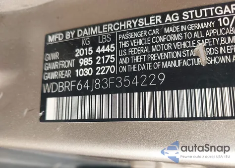 2003 Mercedes-Benz C 320 Sport from USA, damaged, VIN WDBRF64J83F354229